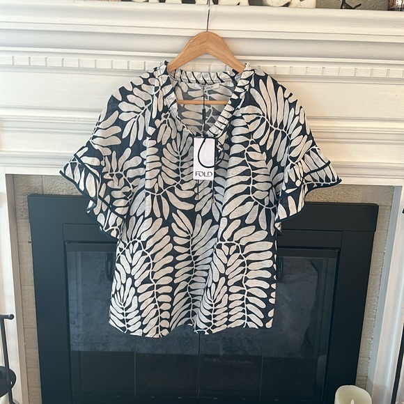 The Fold London linen blue print women blouse size 8 NWT - Picture 2 of 5